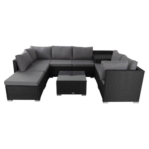Darrahopens Furniture > Outdoor Large Modular Outdoor Ottoman Lounge Set in Black