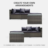 Darrahopens Furniture > Outdoor LONDON RATTAN 4 Piece 3 Seater Modular Outdoor Lounge Setting incl. Coffee Table, Ottoman, Grey
