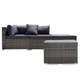 Darrahopens Furniture > Outdoor LONDON RATTAN 4 Piece 3 Seater Modular Outdoor Lounge Setting incl. Coffee Table, Ottoman, Grey