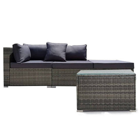Darrahopens Furniture > Outdoor LONDON RATTAN 4 Piece 3 Seater Modular Outdoor Lounge Setting incl. Coffee Table, Ottoman, Grey