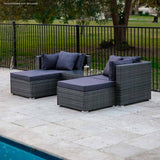 Darrahopens Furniture > Outdoor LONDON RATTAN 4 Seater Modular Outdoor Lounge Setting with Coffee Table, Ottomans, Grey