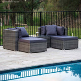 Darrahopens Furniture > Outdoor LONDON RATTAN 4 Seater Modular Outdoor Lounge Setting with Coffee Table, Ottomans, Grey