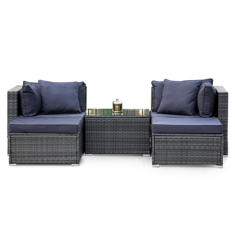 Darrahopens Furniture > Outdoor LONDON RATTAN 4 Seater Modular Outdoor Lounge Setting with Coffee Table, Ottomans, Grey