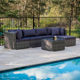 Darrahopens Furniture > Outdoor LONDON RATTAN 5 Seater Modular Outdoor Lounge Setting with Coffee Table, Ottoman, Grey