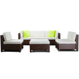 Darrahopens Furniture > Outdoor LONDON RATTAN 6pc Outdoor Furniture Setting Wicker Lounge Sofa Set Ottoman Brown