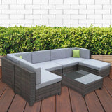 darrahopens Furniture > Outdoor Milano 7 Piece Wicker Rattan Sofa Set Oatmeal Grey Outdoor Lounge Furniture
