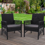 darrahopens Furniture > Outdoor Outdoor Furniture Set of 2 Dining Chairs Wicker Garden Patio Cushion Black Gardeon