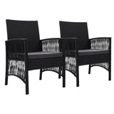 darrahopens Furniture > Outdoor Outdoor Furniture Set of 2 Dining Chairs Wicker Garden Patio Cushion Black Gardeon