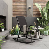 Darrahopens Furniture > Outdoor Rocking Chair High Back Rocker Chairs Steel Metal Textilene Fabric-Black