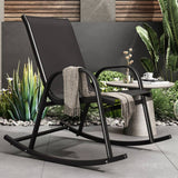Darrahopens Furniture > Outdoor Rocking Chair High Back Rocker Chairs Steel Metal Textilene Fabric-Black