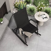Darrahopens Furniture > Outdoor Rocking Chair High Back Rocker Chairs Steel Metal Textilene Fabric-Black