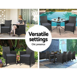 darrahopens Furniture > Outdoor Set of 2 Outdoor Bistro Set Chairs Patio Furniture Dining Wicker Garden Cushion Gardeon