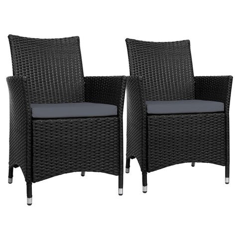 darrahopens Furniture > Outdoor Set of 2 Outdoor Bistro Set Chairs Patio Furniture Dining Wicker Garden Cushion Gardeon