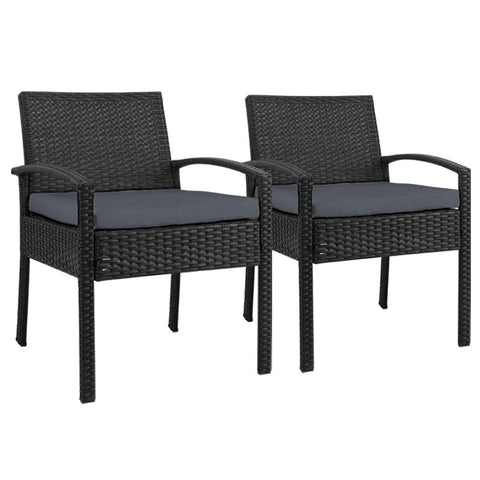 darrahopens Furniture > Outdoor Set of 2 Outdoor Dining Chairs Wicker Chair Patio Garden Furniture Lounge Setting Bistro Set Cafe Cushion Gardeon Black