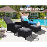 darrahopens Furniture > Outdoor Set of 2 Sun lounge Recliner Chair Wicker Lounger Sofa Day Bed Outdoor Chairs Patio Furniture Garden Cushion Ottoman Gardeon
