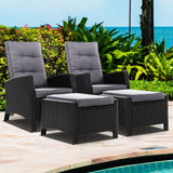 darrahopens Furniture > Outdoor Set of 2 Sun lounge Recliner Chair Wicker Lounger Sofa Day Bed Outdoor Chairs Patio Furniture Garden Cushion Ottoman Gardeon