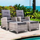 darrahopens Furniture > Outdoor Set of 2 Sun lounge Recliner Chair Wicker Lounger Sofa Day Bed Outdoor Chairs Patio Furniture Garden Cushion Ottoman Gardeon