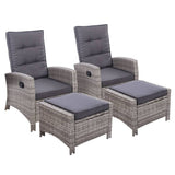 darrahopens Furniture > Outdoor Set of 2 Sun lounge Recliner Chair Wicker Lounger Sofa Day Bed Outdoor Chairs Patio Furniture Garden Cushion Ottoman Gardeon