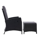 darrahopens Furniture > Outdoor Sun lounge Recliner Chair Wicker Lounger Sofa Day Bed Outdoor Furniture Patio Garden Cushion Ottoman Black Gardeon
