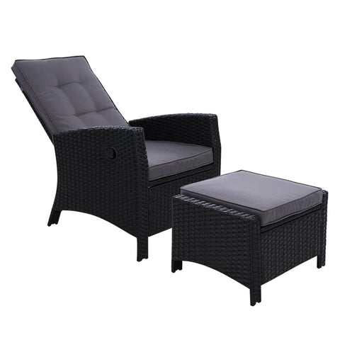 darrahopens Furniture > Outdoor Sun lounge Recliner Chair Wicker Lounger Sofa Day Bed Outdoor Furniture Patio Garden Cushion Ottoman Black Gardeon