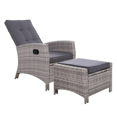 darrahopens Furniture > Outdoor Sun lounge Recliner Chair Wicker Lounger Sofa Day Bed Outdoor Furniture Patio Garden Cushion Ottoman Grey Gardeon