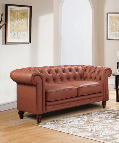 Darrahopens Furniture > Sofas 2 Seater Brown Sofa Lounge Chesterfireld Style Button Tufted in Faux Leather