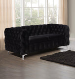 Darrahopens Furniture > Sofas 2 Seater Sofa Classic Button Tufted Lounge in Black Velvet Fabric with Metal Legs