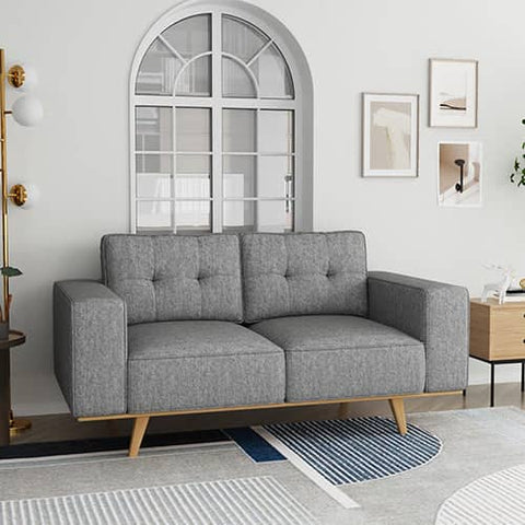 Darrahopens Furniture > Sofas 2 Seater Sofa Fabric Upholstery Grey Colour Pocket Spring Wooden Frame