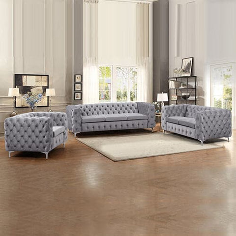 darrahopens Furniture > Sofas 3+2+1 Seater Sofa Classic Button Tufted Lounge in Grey Velvet Fabric with Metal Legs