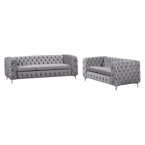 darrahopens Furniture > Sofas 3+2 Seater Sofa Classic Button Tufted Lounge in Grey Velvet Fabric with Metal Legs