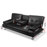 darrahopens Furniture > Sofas Artiss 3 Seater PU Leather Sofa Bed - Black