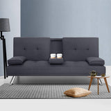 darrahopens Furniture > Sofas Artiss Linen Fabric 3 Seater Sofa Bed Recliner Lounge Couch Cup Holder Futon Dark Grey
