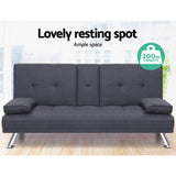 darrahopens Furniture > Sofas Artiss Linen Fabric 3 Seater Sofa Bed Recliner Lounge Couch Cup Holder Futon Dark Grey