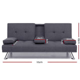 darrahopens Furniture > Sofas Artiss Linen Fabric 3 Seater Sofa Bed Recliner Lounge Couch Cup Holder Futon Dark Grey