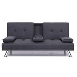 darrahopens Furniture > Sofas Artiss Linen Fabric 3 Seater Sofa Bed Recliner Lounge Couch Cup Holder Futon Dark Grey