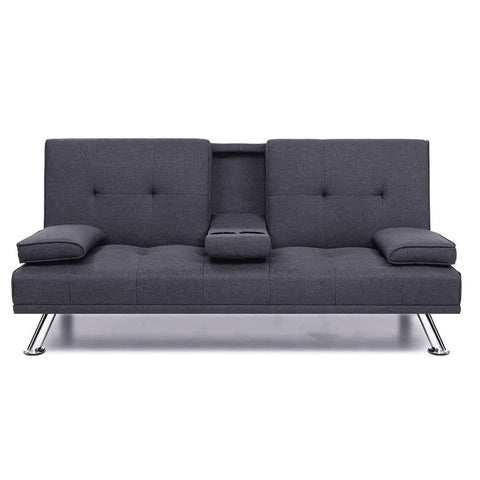 darrahopens Furniture > Sofas Artiss Linen Fabric 3 Seater Sofa Bed Recliner Lounge Couch Cup Holder Futon Dark Grey