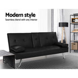darrahopens Furniture > Sofas Artiss Sofa Bed Lounge Futon Couch 3 Seater Leather Cup Holder Recliner