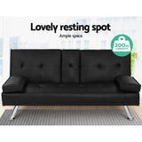 darrahopens Furniture > Sofas Artiss Sofa Bed Lounge Futon Couch 3 Seater Leather Cup Holder Recliner