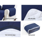 darrahopens Furniture > Sofas Artiss Sofa Cover Quilted Couch Covers Lounge Protector Slipcovers 3 Seater Navy