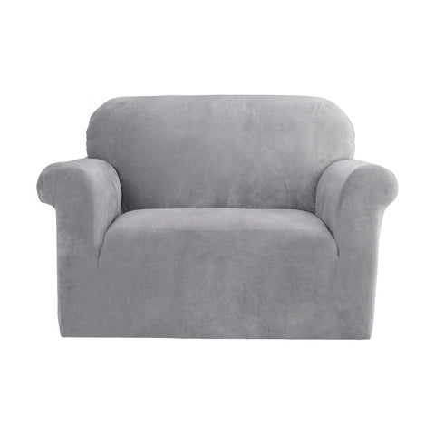 Darrahopens Furniture > Sofas Artiss Velvet Sofa Cover Plush Couch Cover Lounge Slipcover 1 Seater Grey