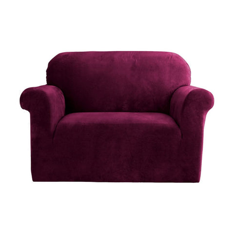 Darrahopens Furniture > Sofas Artiss Velvet Sofa Cover Plush Couch Cover Lounge Slipcover 1 Seater Ruby Red