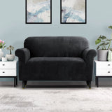 Darrahopens Furniture > Sofas Artiss Velvet Sofa Cover Plush Couch Cover Lounge Slipcover 2 Seater Black