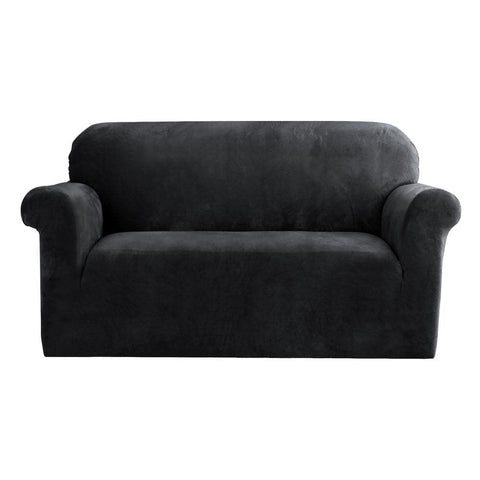 Darrahopens Furniture > Sofas Artiss Velvet Sofa Cover Plush Couch Cover Lounge Slipcover 2 Seater Black