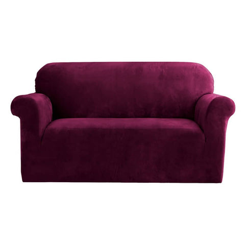 Darrahopens Furniture > Sofas Artiss Velvet Sofa Cover Plush Couch Cover Lounge Slipcover 2 Seater Ruby Red