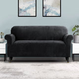 Darrahopens Furniture > Sofas Artiss Velvet Sofa Cover Plush Couch Cover Lounge Slipcover 3 Seater Black