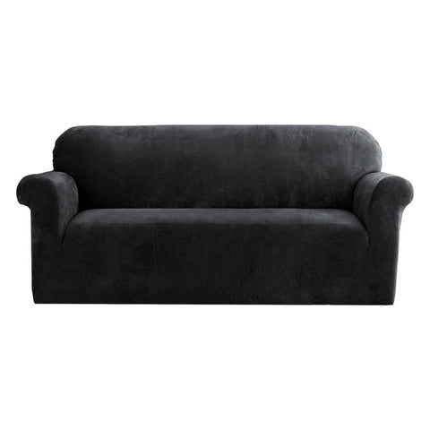Darrahopens Furniture > Sofas Artiss Velvet Sofa Cover Plush Couch Cover Lounge Slipcover 3 Seater Black