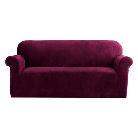 Darrahopens Furniture > Sofas Artiss Velvet Sofa Cover Plush Couch Cover Lounge Slipcover 3 Seater Ruby Red