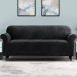 Darrahopens Furniture > Sofas Artiss Velvet Sofa Cover Plush Couch Cover Lounge Slipcover 4 Seater Black