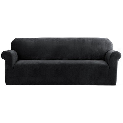 Darrahopens Furniture > Sofas Artiss Velvet Sofa Cover Plush Couch Cover Lounge Slipcover 4 Seater Black