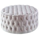 Darrahopens Furniture > Sofas Cosmos Tufted Velvet Fabric Round Ottoman Footstools - Beige